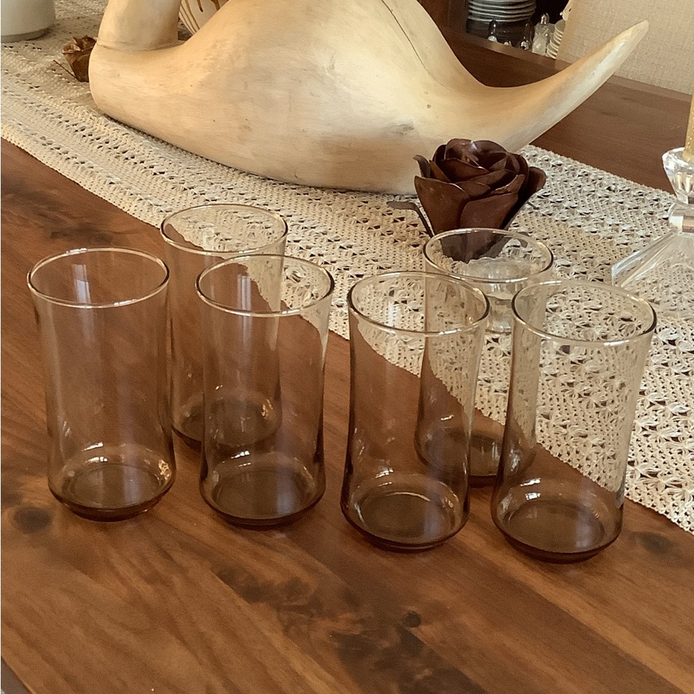 Vintage set of six Libbey Smoky Brown glasses